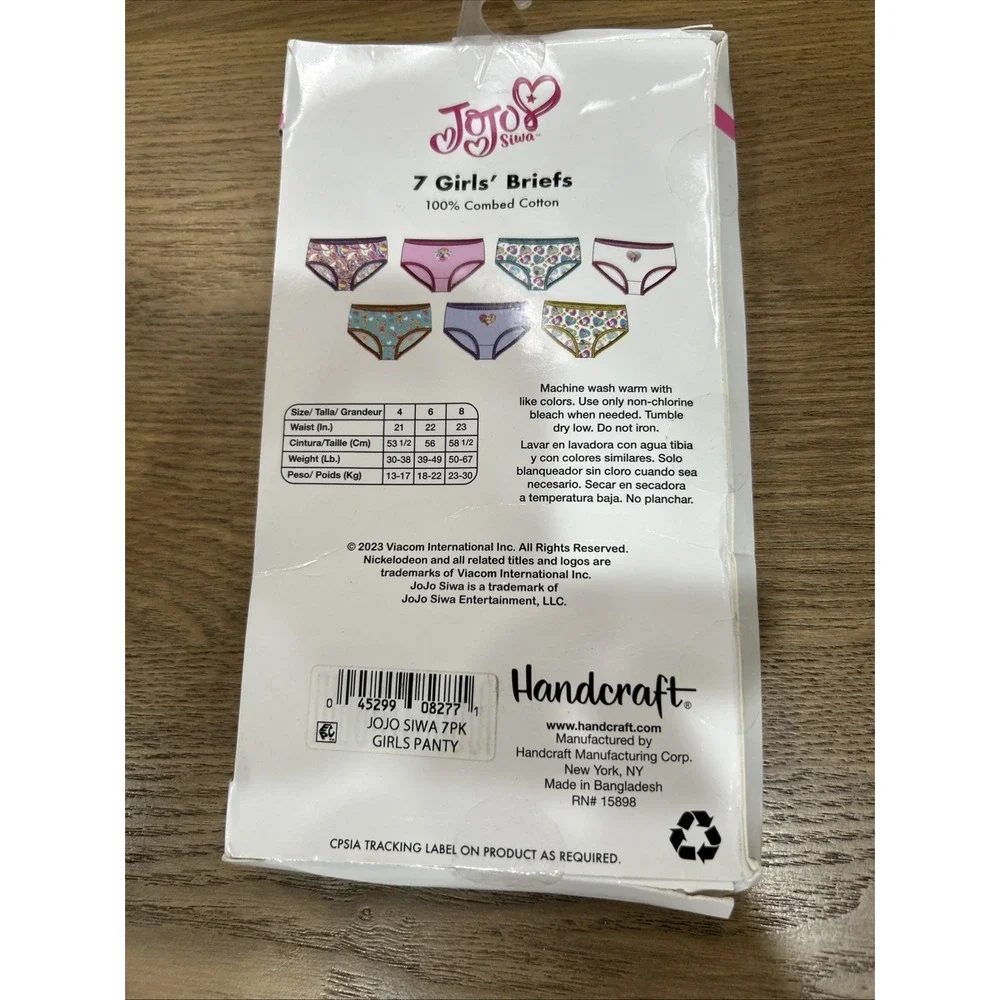 NEW JoJo Siwa Girl's Underwear 7-Pack Briefs Days of the Week‎ Cotton Size 6